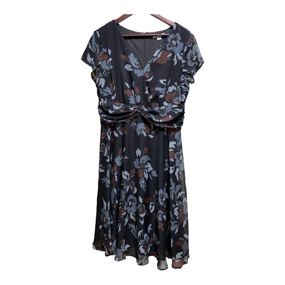 Black, Maroon & Gray Floral Dress By Coldwater Creek Size 14